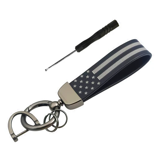 Wogomz American USA Flag Car Keychain, 360 Degree Rotatable Keychain with Zinc Alloy Ring, Anti-Lost D-Ring Auto Key Chain (Black & Black)