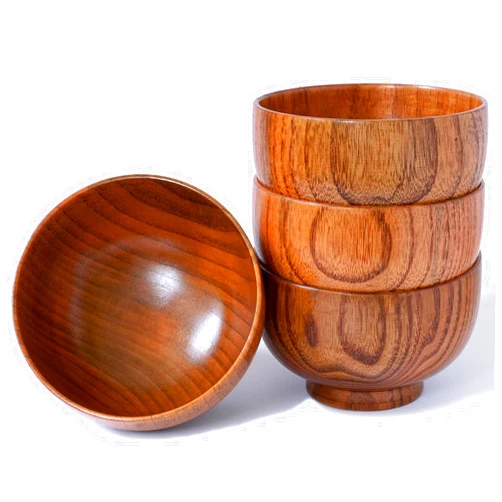 Cospring Handmade Wood Bowl, Mug, for Rice, Soup, Dip, Coffee, Tea, Decoration (4PCS Jujube Bowls, S: 4-1/8 inch Dia by 2-5/8 inch High)