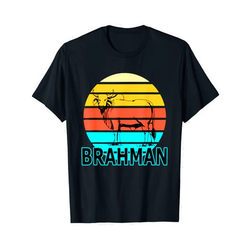 Brahman Cow, Retro Sunset, Vintage Color Palette Zebu Cattle, Brahma Bull Hump, Dewlap Cow, Indian Aurochs T-Shirt