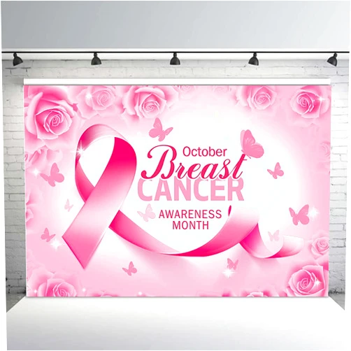 MEHOFOND 7x5ft Breast Cancer Awareness Backdrop for Party Decor Pink Ribbon Girl Support Fight October Photography Background Fight for A Cure Inspirational Logo Character Art Portrait Banner