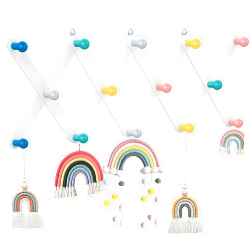 Suzile Kids Coat Rack Wall Mount Expandable Toddler Wooden Hanger Cute Coat Rack Rainbow Accordion Wall Hanger for Kids Children Hanging Backpack Bedroom Classroom Hat Clothes (Soft Color)