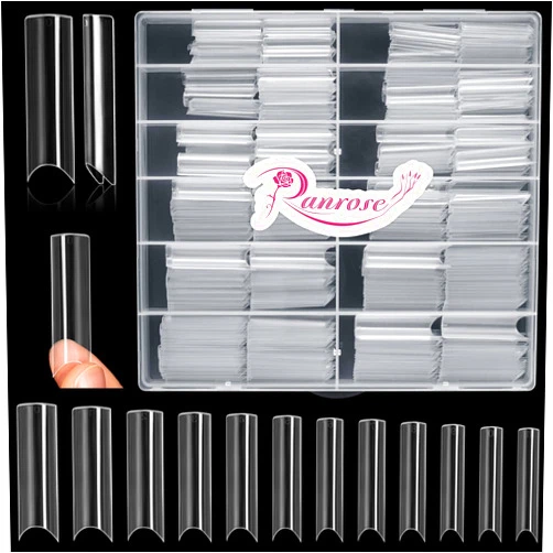 Ranrose 480PCS Extra Long Half Nail Tips C Curve,XXL Super Long Half Cover Deep C Curve False Nails 12 Sizes Tapered Square Nail Tips Press on Nails with Box