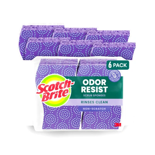 Scotch-Brite Odor Resist Non-Scratch Scrub Sponge, Dishwasher-Safe Kitchen Sponges that Resist Bacterial Odors, Multipurpose Dish Sponge for Gentle Cleaning, 6 Dish Sponges