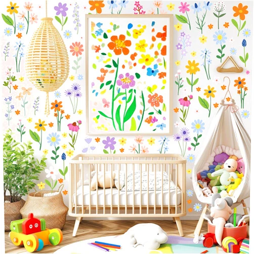 AOWDIAO Floral Wall Decals - 102 Pcs Peel and Stick Vinyl Flower Stickers - Assorted Varieties & Colors for Bedroom, Kids’ Rooms, Nursery, or Living Room Decor