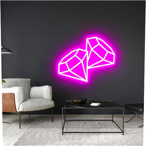 FireFly Home and Décor Designer Neon LED Signage Wall Light Hanging Decoration for Kids Room, Living Room, Special Occasion and Holidays 12V power supply - Diamond in Pink 16
