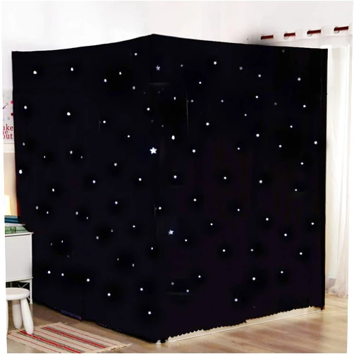 SCMTY Cute Princess Hollow Stars Black 4 Corner Post Bed Canopy Curtain Wit Mosquito Net Bedroom Decoration Like Starry Sky for Adults Girls Boys Bed Canopies Child Kids Bed (Black, Twin)