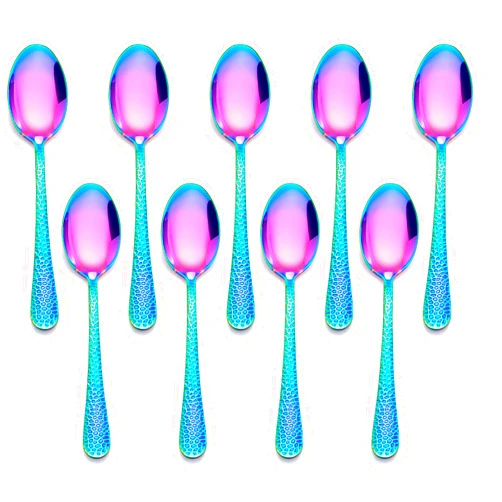 LIANYU 9 Pieces Rainbow Children Stainless Steel Spoon, Cute Kids Toddler Spoons, Children Silverware Flatware Set, Kids Children Cutlery Set, Small Kid Utensil for Self Feeding