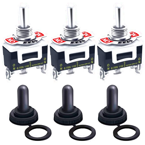 Twidec/3Pcs Heavy Duty Rocker Toggle Switch 16A 250V AC SPDT 3 Position 3 Pin ON/Off/ON Switch with Metal Bat Waterproof Boot Cap Cover Ten-1122-B103