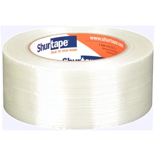 Shurtape GS 490 Economy Grade, Light Duty Fiberglass Reinforced Strapping Tape, 55m Length x 48mm Width per Roll, White, 1 Case of 24 Rolls