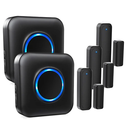 Bistee Door Chime Bistee Wireless Door Alarm Contact Sensor Door Open Bell 600 FT Range with 58 Chimes 5 Volume Levels LED Indicator for Business/Home/Office/Stores (2 Plug-in Receiver & 3 Door Sensor)