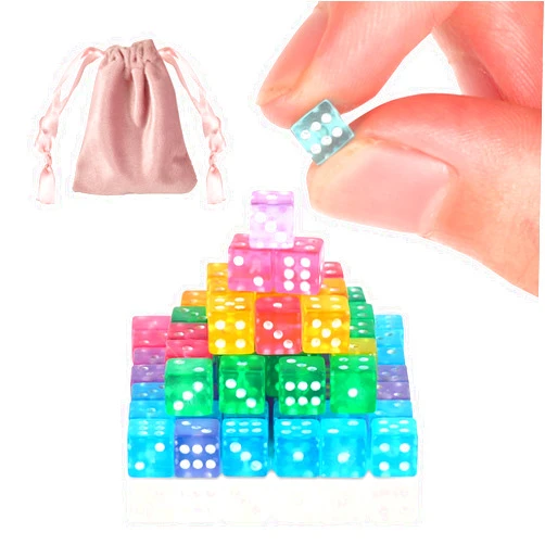 DLUGOPIS 100 Pack Small Dice Set 5mm with 1 Velvet Bag - 6 Sided Mini Dice Set for Casino Night Parties & Early Elementary Math Learning