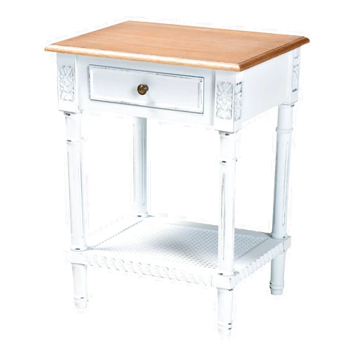 Baxton Studio Legrand Classic French Two-Tone White and Natural Brown 1-Drawer End Table