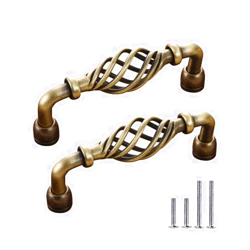 CcHhyyt 2 Pack Birdcage Cabinet Pulls Matte Black Bronze Metal Oval Nest Twist Kitchen Cupboard Handles Retro Birdcage Cabinet Handles Vintage Brass Cabinet Knob Drawer Hardware (96 mm, Bronze (A))