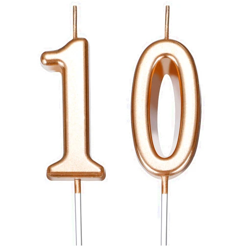 Nuanchu 10th Birthday Candles Cake Number Candles Happy Cake Topper Decoration for Birthday Wedding Anniversary Celebration Party Favor, 3.54 Inches Total Length (Champagne Gold)