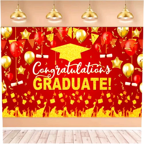 STNFAREBI Congrats Grad Photography Backdrop,70.8 x 43.3 Inch,Background Congratulations Class of 2024 Graduation Party Decorations Photo Booth Props,1pc (Red Gold)
