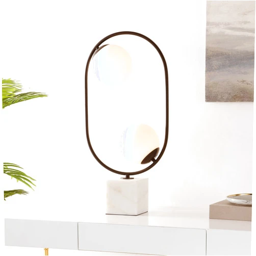 Safavieh Lighting Collection Imrie Modern 2-Light Globe White/Black 27-inch Table Lamp (LED Bulb Included)