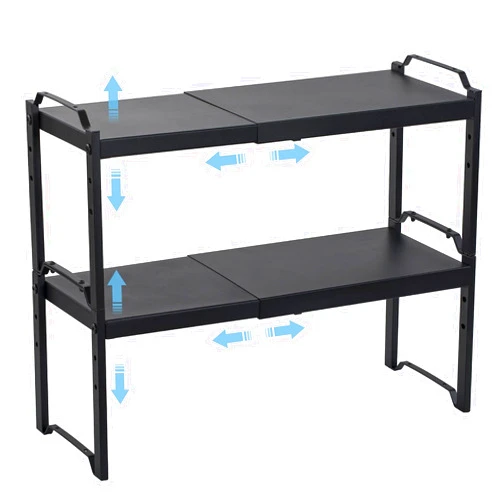 X-cosrack 2 Pack Expandable Cabinet Countertop Shelves, Stackable Shelves Organizers For Kitchen Cabinet Countertop Storage, Adjustable Counter Cupboard Pantry Organizer Shelf Rack Stand, Length:20.5