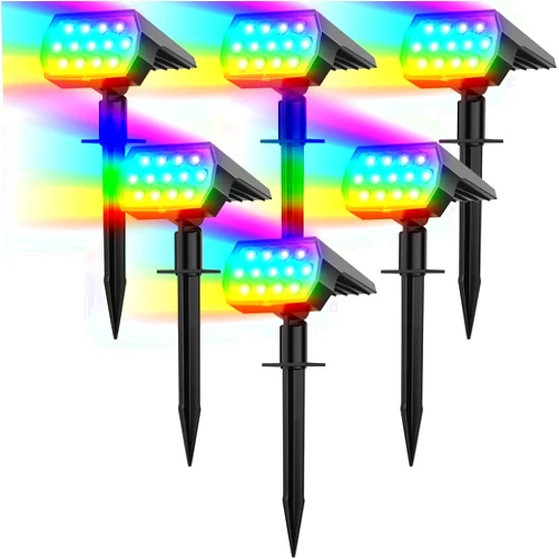 Flaow Solar Spot Lights Outdoor Color Changing,[7 Modes/6 Pack] Christmas IP65 Waterproof Landscape Spotlights, Dusk to Dawn Solar Powered Security Light for Patio Gate Walkway Pool Garden Yard Driveway