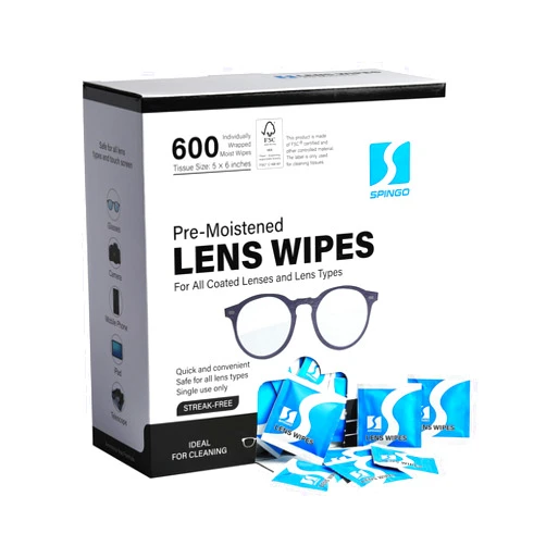 SPINGO Lens Wipes for Eyeglasses, Spingo Pre-moistened Individually Wrapped Lens Cleaner Wipes, Lens Cleaning Wipes for Sunglasses, Camera Lens, Goggles and Other Optical Lenses. (600 Count)