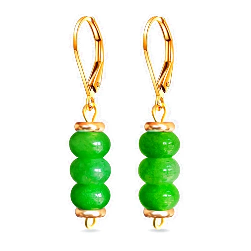 HQFJW Natural Stone Beads Drop Earrings,14K Yellow Gold Round Flat Disk Quartz Crystal Gemstone Beads Dangle Earrings,Beading Jewelry for Women (A06_Emerald)