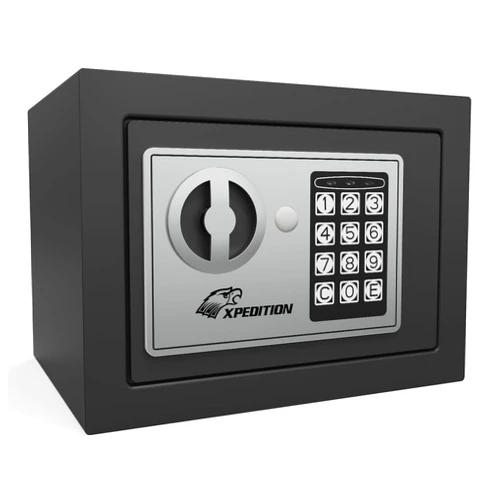 XPEDITION Small Money Safe Box for Home,Mini Safe for Kids,Personal Home Safe with Digital Keypad,Electronic Security Money Safe for Cash,Lock Box with Code Keys,0.23 Cubic Feet Black