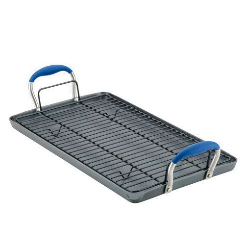 Anolon Advanced Home Hard Anodized Nonstick Double Burner/Flat Grill/Griddle Rack, 10 Inch x 18 Inch, Indigo