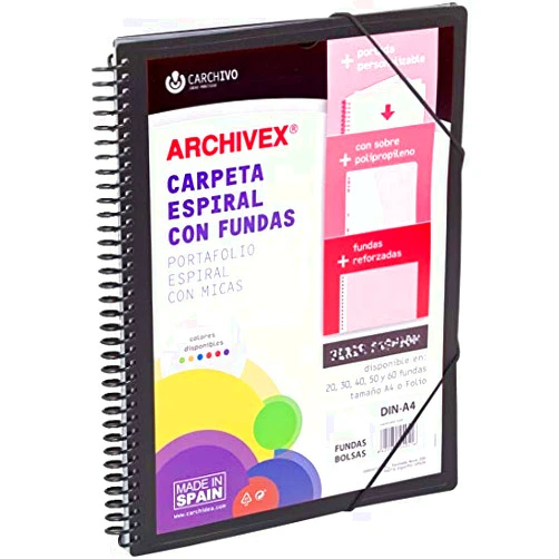 CARCHIVO IDEAS PRÁCTICAS Carchivo 50 Pocket Folder with Spiral Binder, Archivex Star, Black