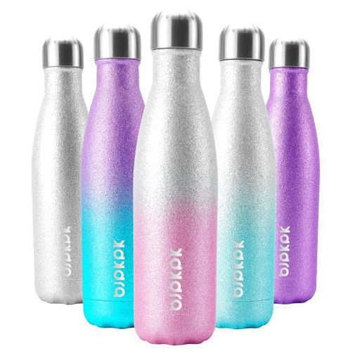 BJPKPK Insulated Water Bottles -17oz/500ml -Stainless Steel Water Bottles,Sports Water Bottles Keep Cold for 24 Hours and Hot for 12 Hours,BPA Free Water Bottle,Glitter Silver Pink