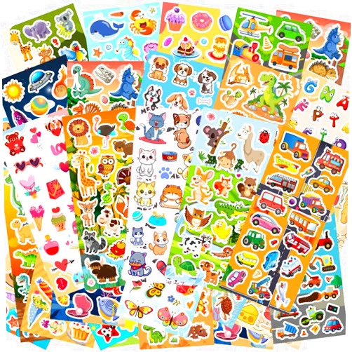 SWARKOL 48 Sheets Stickers for Kids, Cute Stickers Variety Pack for Scrapbooking, Teachers Classroom Prizes, Goodie Bag Stuffers Including Animals, Cars, Dinosaurs, Fishes, Hearts, Stars and More