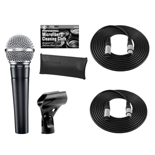 The Imaging World Shure SM58-LC Cardioid Dynamic Vocal Microphone + Extra Two (2) XLR Cables Bundle