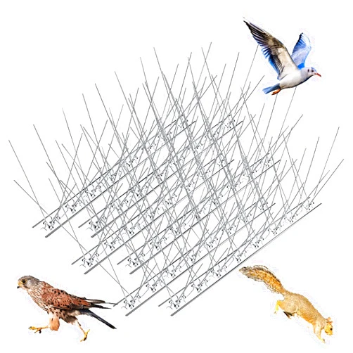 WELLUCK Bird Spikes for Small Birds Pigeons, 15 Feet /14 Strips Anti Bird Fence Spike, Nest Prevention Bird Off Spike Repellent, Stainless Steel, Smooth Polishing Harmless Deterrent