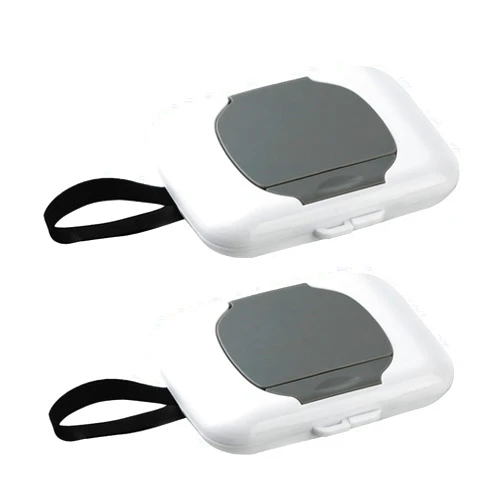 PandaEar 2 Pack Portable Baby Wipes Dispenser | Refillable Wet Wipe Case with Secure Lid and Carrying Strap for Travel, Diaper Bag, Car, and Nursery, 6.5 x 5.1 x 1in