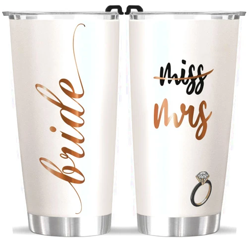 FROOBLEQUIRK Bride Tumbler 20 Oz with Lid, Stainless Steel Insulated Cup for Engagement, Wedding, or Bachelorette Party, Miss to Mrs Gift for Her, Elegant Wifey Travel Mug