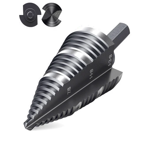 SAWSAVVY Step Drill Bit 3/16 to 1-3/8 Inch Straight Grooved Double Fluted, M2 High Speed Steel Drill bits for Hole Drilling in Stainless Steel, Copper, Aluminum, Wood, Plastic