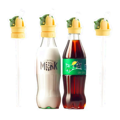 Yixoo 2 Pieces Children Water Bottle Lid Silicone Rotary Cap with Silicone Straw, Leak-Proof Bottle Cap, Bottle Rotary Cap for Most Beverage Bottle Mouths