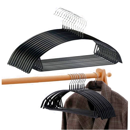 PJJXMY Clothes Hanger Rubber Coated Contour Metal No Bumps Hanger, Suit Hanger,Coat Jacket Hangers,Sweater Hanger (Pack of 20, Black)