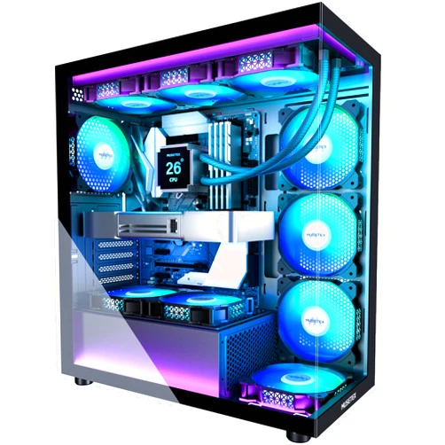 MUSETEX ATX PC Case 7 PWM ARGB Fans Pre-Installed, Type-C Mid Tower Computer Case with Full-View Dual Tempered Glass, Gaming PC Case, Black(K2)