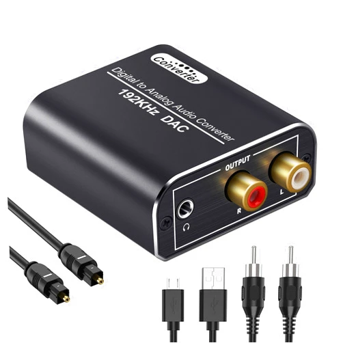 Generic Digital to Analog Audio Converter, 192kHz DAC Digital Coaxial and Optical Toslink to Analog 3.5mm Jack Adapter and RCA (L/R) Stereo Audio Adapter with Optical Cable for HDTV Home Cinema Systems