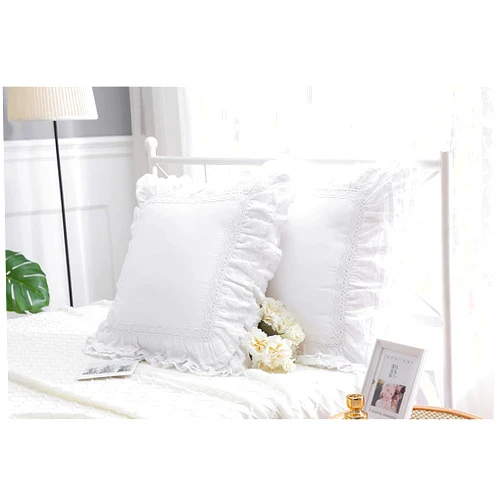 Meaning4 Lace White Euro Shams Throw Pillow Covers Cushion Cases with Ruffles Cotton 20