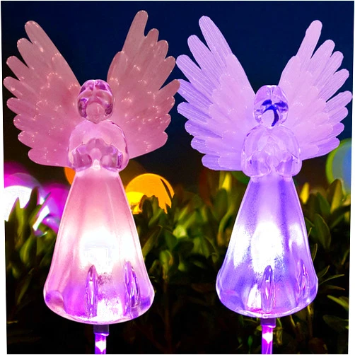 MELDVDIB Solar Angel Lights Outdoor Decorative, Garden Gifts for Your Love, Multi-Color Changing LED Stake Fairy Light with Fiber Optic Power, Yard Patio Lawn Grave Cemetery (Multicolor)