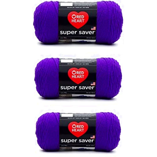 Red Heart Super Saver Amethyst Yarn - 3 Pack of 198g/7oz - Acrylic - 4 Medium (Worsted) - 364 Yards - Knitting/Crochet
