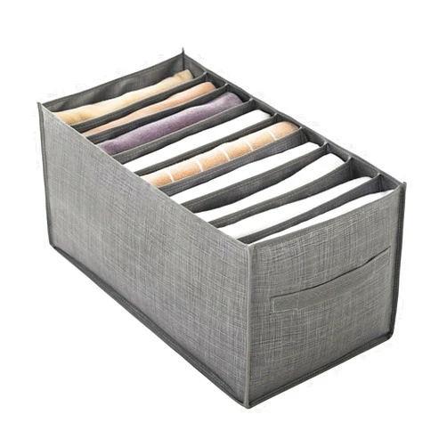 WUIIEN 2PCS Foldable Compartment Wardrobe Clothes Organizer Jeans Storage Box Drawer (9 Grids Handle 1pc)