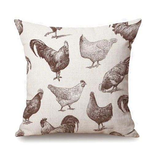 Solekla Throw Pillow Cover Chicken Cocks and Hens Sketch Rooster Farm Hand Animal Drawn Cockerel Pillow Case Decorative 18 x 18 Inches Outdoor Cushion Couch Sofa Pillowcases