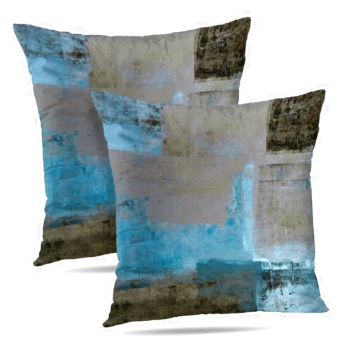 Alricc Teal and Brown Throw Pillows Covers Set of 2 Blue Gray Abstract Art Painting Aesthetic Modern Square Decorative Pillow Covers Soft Throw Pillows for Couch Sofa Bedroom, 18X18 Inches