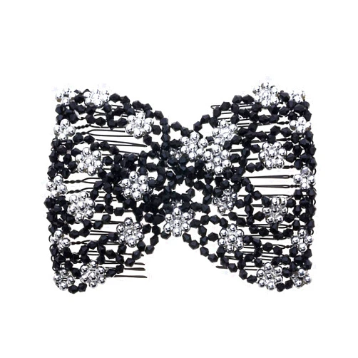 Lovef Jewelry New Easy Combs Magic Stunning Stretchy Beaded Double Hair Comb Clips (Silver)