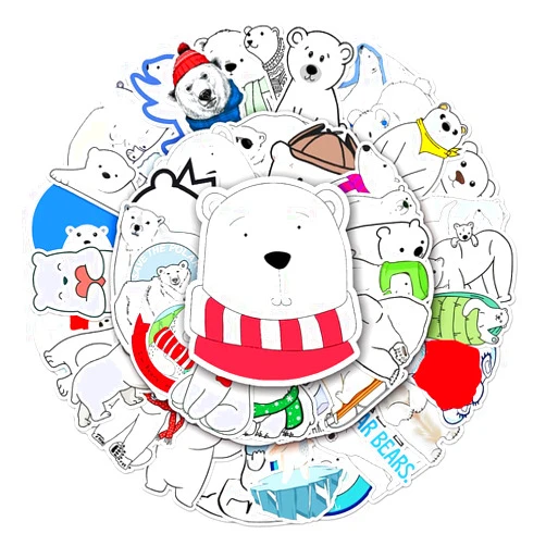 Mekycro Polar Bear Vinyl Stickers for Teens Boy Girls Kids|50 Pcs|Cartoon Waterproof Stickers for Laptop Phone Tablet Luggage Flasks Water Bottle Notebook Bike Car Bike,Animals Decals Pack(Polar Bear)