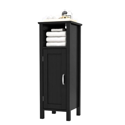 HAPPYGRILL Bathroom Floor Cabinet, Narrow Bathroom Cabinet Organizer Console Table Nightstand w/Adjustable Inner Shelves, Freestanding Bathroom Storage Cabinet for Living Room Kitchen Entryway (Black)