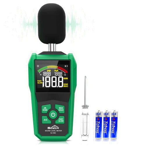 SQECH Decibel Meter,SQECH Digital Sound Level Meter with Color Backlit Screen,Portable SPL Meter with A/C Weighted,dB/SONE Unit,Fast/Slow Response,MAX/MIN,Data Hold,Range 30-130dB,for Home/Office/Factories