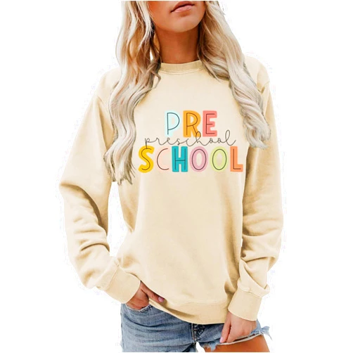 Generic Oversized Sweaters for Women 2024 Teacher's Back to School Outfit First Day of School Pullover Graphic Sweatshirts