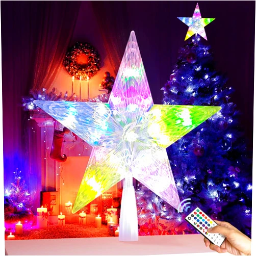 V7T7V7 Christmas Star Tree Topper with 128 Light Flashing Modes, Remote Control, 9 Inch Christmas Tree Topper LED Light for Indoor Office Xmas New Year Christmas Tree Decorations